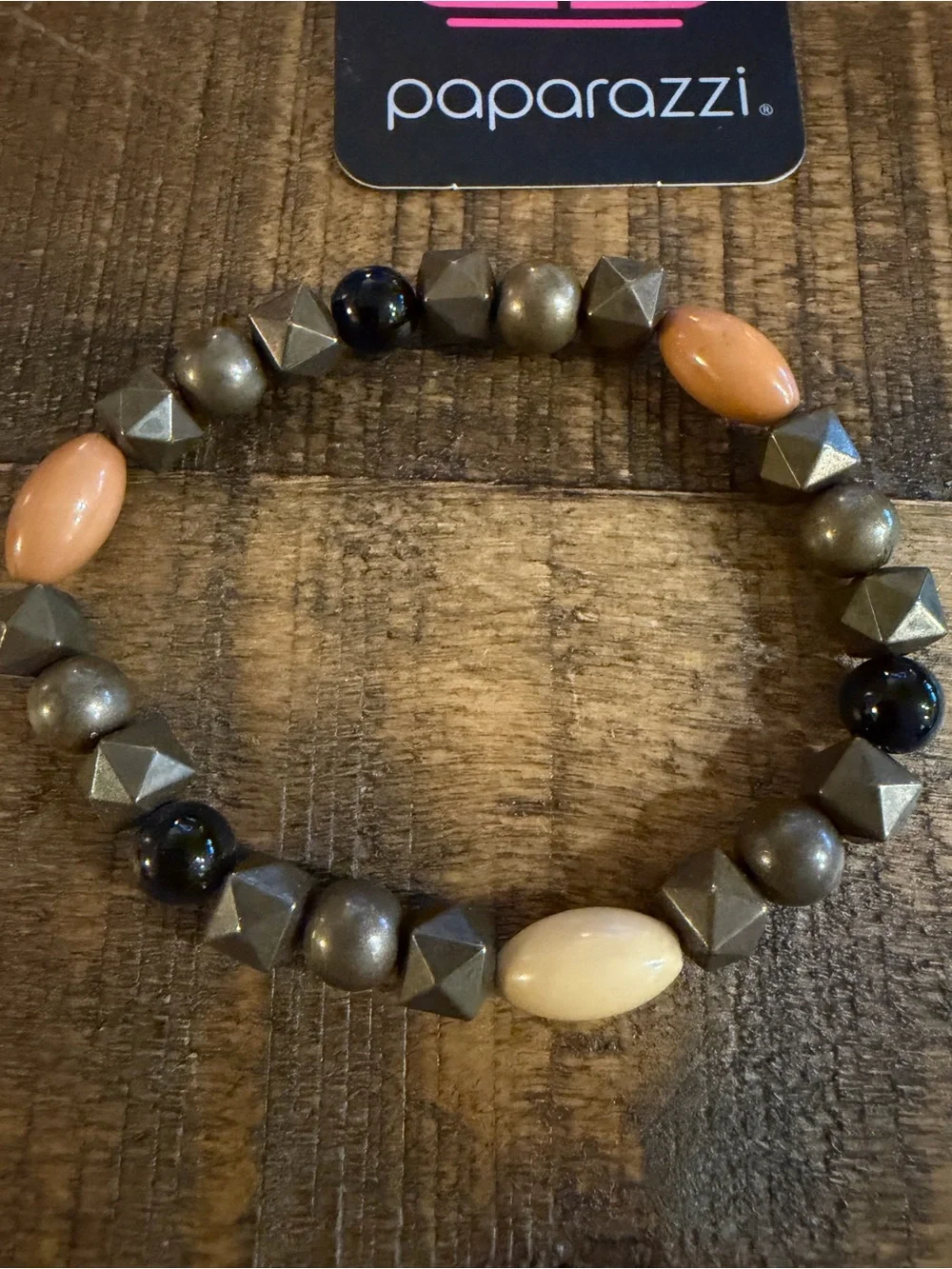 Paparazzi Peach, Cream & Metallic Beaded Stretch Bracelet